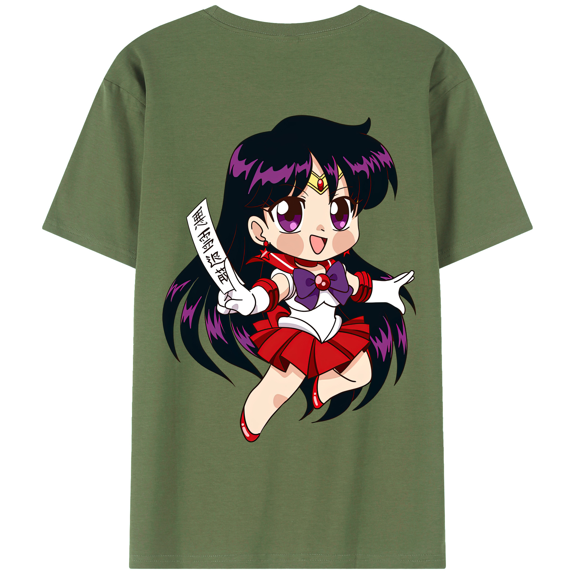 （画像用） 美少女戦士セーラームーン 火野レイ ひの レイ Sailor Moon Hino Rei （セーラーマーズ,Sailor Mars） 綿100％ メンズ半袖Tシャツ（バックプリント） 通気性